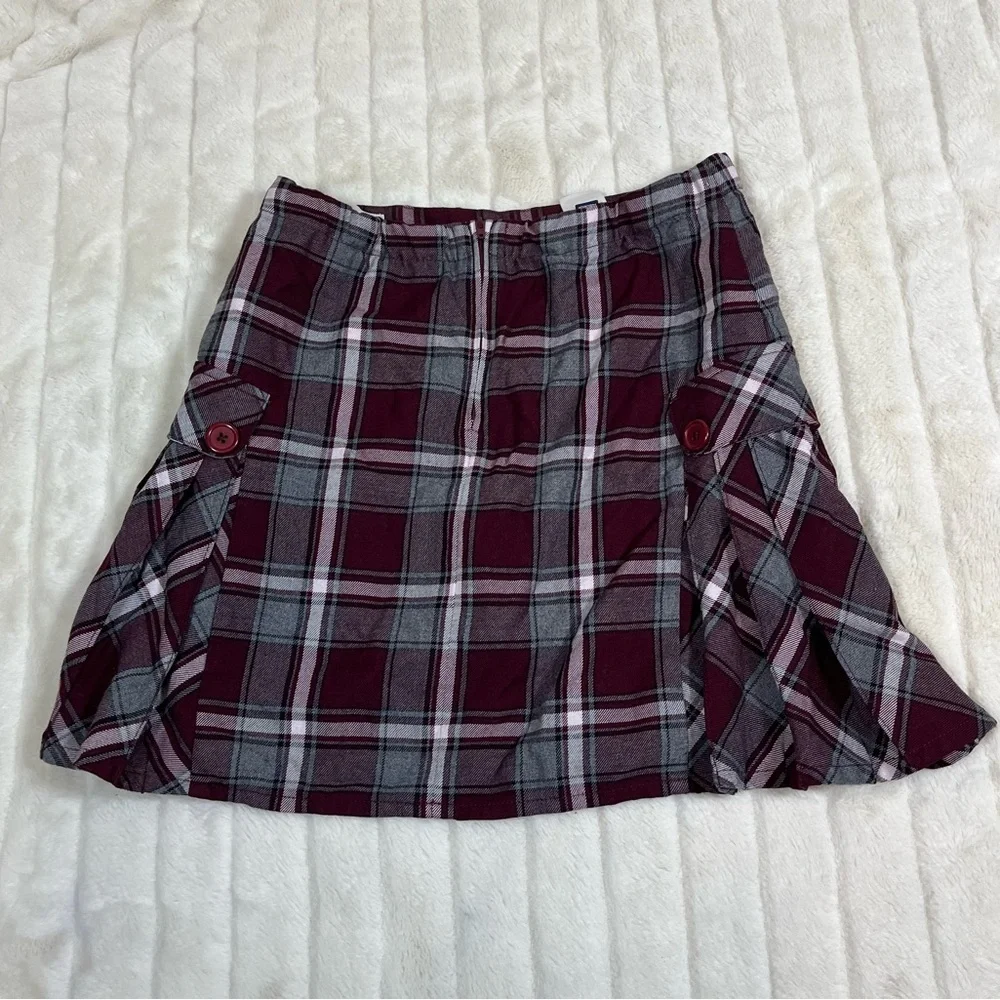 Lands End Girls 16 Dark Red Grey Plaid Pleated School Fall Spring Preppy Skort